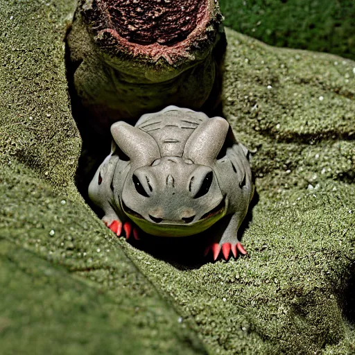 Prompt: national geographic professional photo of bulbasaur, award winning