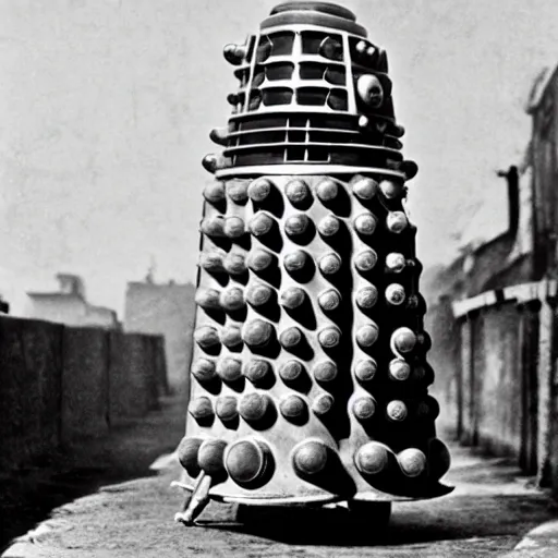 Prompt: dalek in old ww2 photo