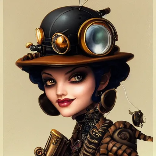 Prompt: Lofi Steampunk portrait Pixar style by Joe Fenton and Stanley Artgerm and Tom Bagshaw