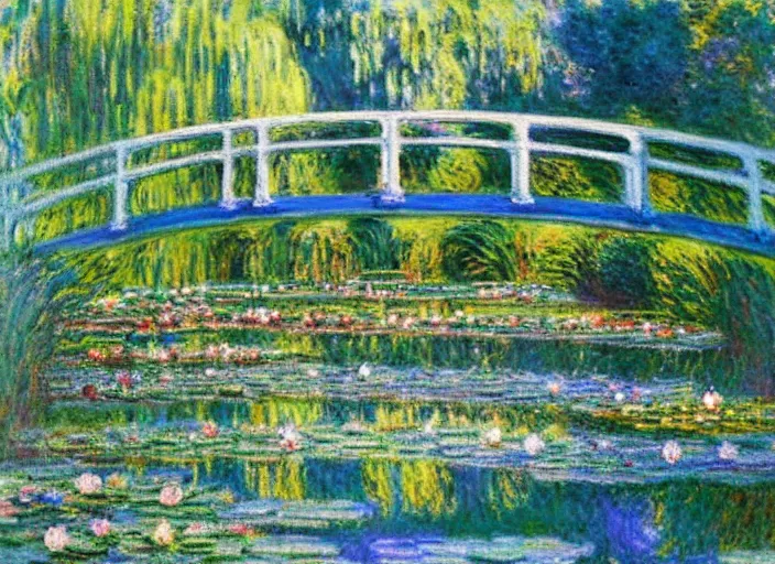 Prompt: A peaceful pond of water lilies by Claude Monet, fine art, artstation