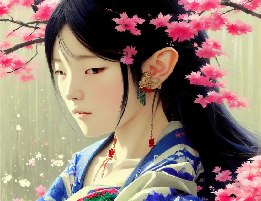 Prompt: a beautiful shibuya 1 0 9 female elf with haori and kimono decollete and jewelry | | snowy, realistic shaded, unpleasant face, channel, fasion, fine details, realistic shaded lighting poster by makoto shinkai, jeremy lipkin, michael garmash, magali villeneuve, artgerm, jeremy lipkin and michael garmash