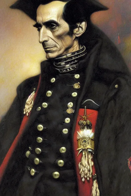 Image similar to a portrait of simon bolivar by wayne barlowe, gustav moreau, goward,  Gaston Bussiere and roberto ferri, santiago caruso, and austin osman spare, occult art