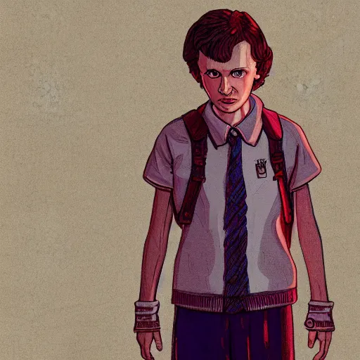 Image similar to eleven from stranger things as a family guy character, full body highdetail, artstation