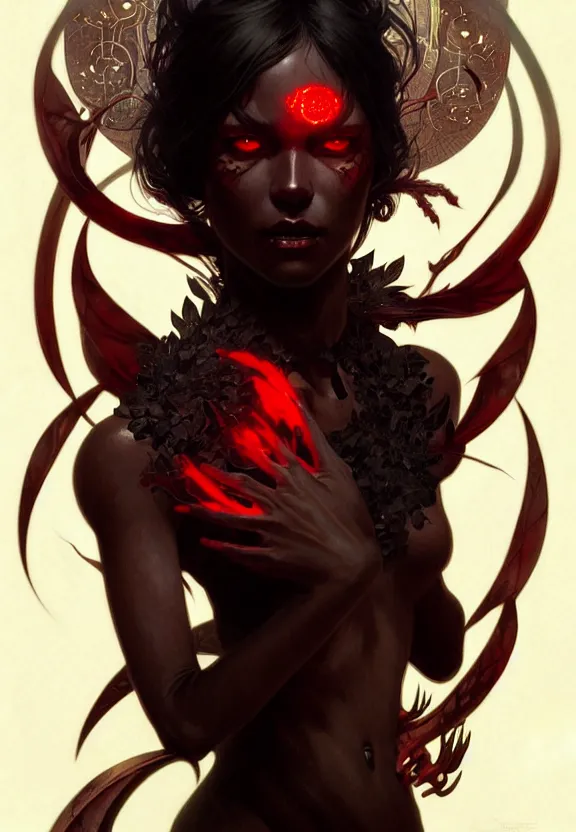 Image similar to a black smoked demon with red eyes, fantasy magic, dark light night, intricate, elegant, sharp focus, illustration, highly detailed, digital painting, concept art, matte, art by wlop and artgerm and greg rutkowski and alphonse mucha, masterpiece