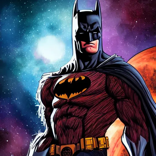 Image similar to batman meets groot in space digital art 4 k detailed super realistic