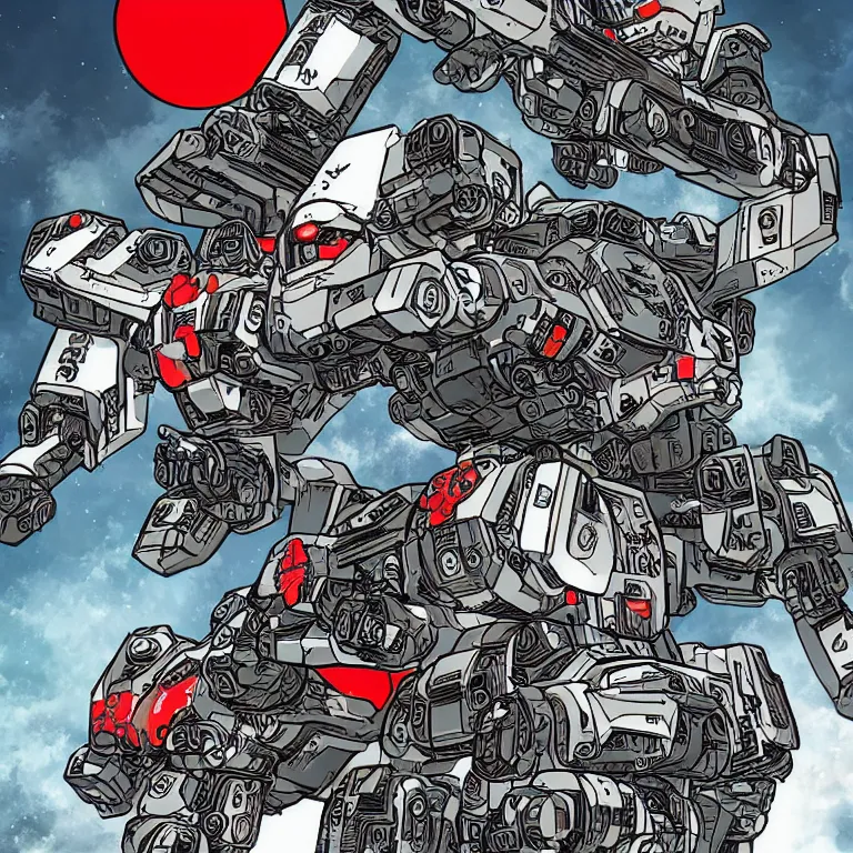 Prompt: a battletech red bat - mole illustrated in manga style
