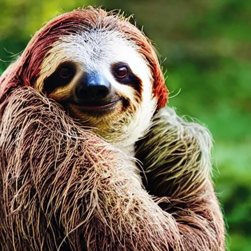 Image similar to a sloth with tiger stripes and a big red beard