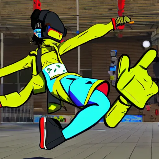 Image similar to jet set radio sequel screenshot, ps 5, cel - shading, unreal engine 5, 2 0 2 2