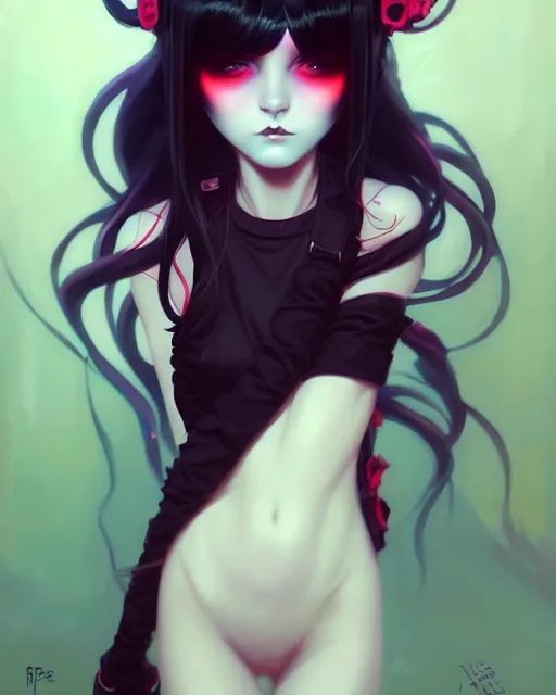 Image similar to portrait of cute goth girl, anime key visual, by peter mohrbacher and ilya kuvshinov and wlop