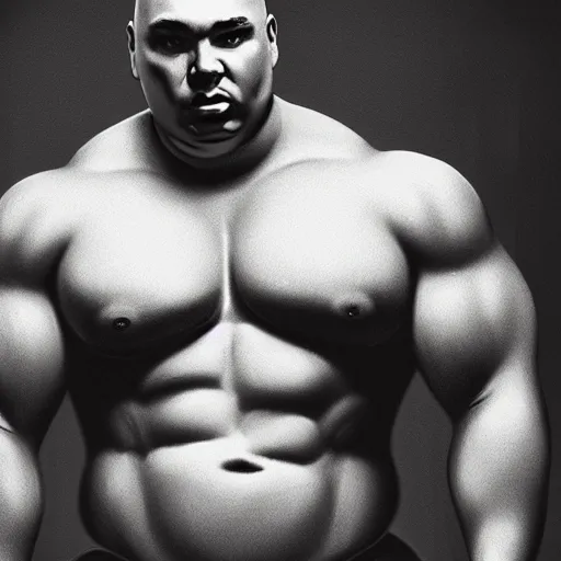 Image similar to fat Joe with the physique of a body builder, realistic, detailed, cinematic, dynamic lighting, photorealistic, refined, intricate, digital art, digital painting, masterpiece, gym background,