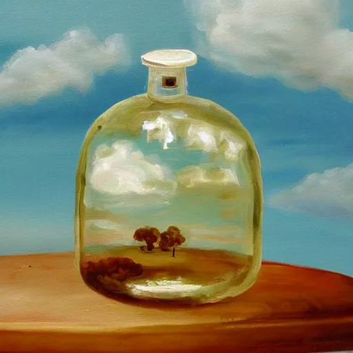 Image similar to a painting from a cloud in a bottle