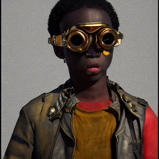 Prompt: colourful vfx art of a nigerian boy wearing steam punk goggles, art by utagawa kunisada & james jean, volumetric light, ray tracing, unreal engine, octane 3 d render, sharp, detailed, digital painting, illustration, highly detailed, intricate detail, pinterest, behance, art station,
