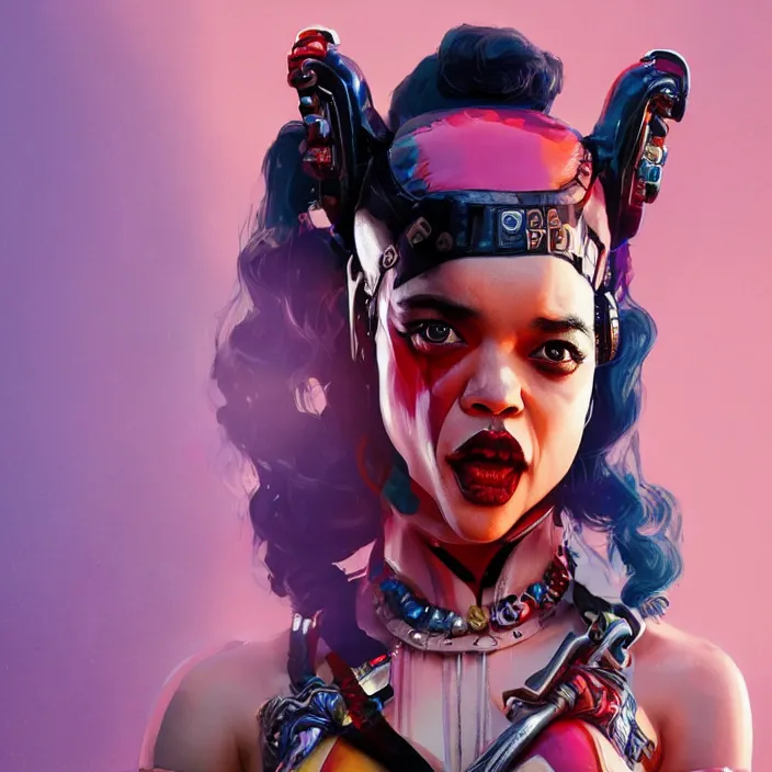 Image similar to portrait of Tessa Thompson as a harley quinn. intricate abstract. intricate artwork. by Tooth Wu, wlop, beeple, dan mumford. octane render, trending on artstation, greg rutkowski very coherent symmetrical artwork. cinematic, hyper realism, high detail, octane render, 8k, iridescent accents