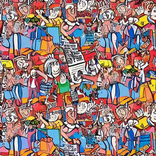 Prompt: where's waldo mural, seek and find, afterlife