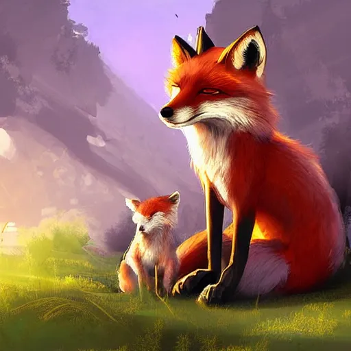 Prompt: fox saying goodbye before leaving for an adventure, high quality digital art, concept art