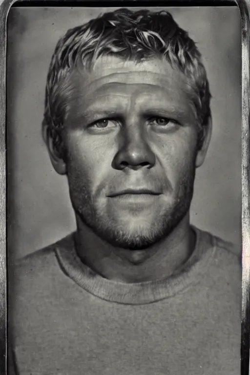 Image similar to a tintype photo of Steve McQueen from the great escape