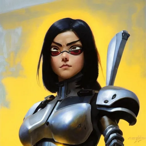 Prompt: greg manchess portrait painting of partially armored battle angel alita as overwatch character, medium shot, asymmetrical, profile picture, organic painting, sunny day, matte painting, bold shapes, hard edges, street art, trending on artstation, by huang guangjian, gil elvgren, ruan jia, greg rutkowski, gaston bussiere