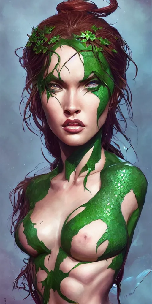 Image similar to portrait of apex legends megan fox as poison ivy, intricate, elegant, glowing lights, highly detailed, digital painting, artstation, glamor pose, concept art, smooth, sharp focus, illustration, art by artgerm and greg rutkowski, artey freytag