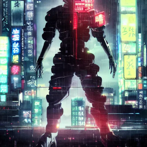 Prompt: a japanese cyberpunk android hacker, finely detailed features, cyborg robot parts with glowing lights!, dramatic cinematic, night, at cyberpunk city, ghost in the shell, akira, noir, painted by greg rutkowski makoto shinkai takashi takeuchi craig mullins, alphonse mucha, studio ghibli, pixiv