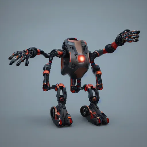 Image similar to hard surface, robotic platform, based on realistic low poly convex shape, 6 claws, symmetric, unreal engine