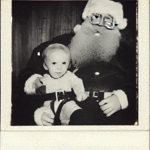 Prompt: santa claus with an evil looking demonic child on his lap, polaroid