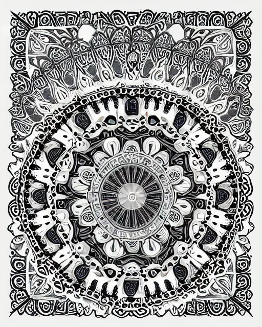 Image similar to fractal mandala very funny joy emoji trip ghost color an ancient white bone and gemstone relic, intricate engraving matt groening art style