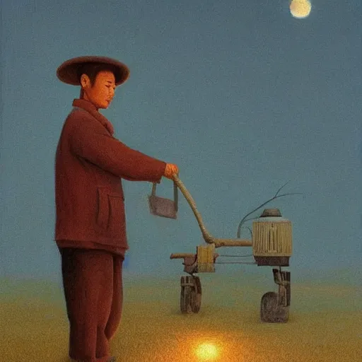 Prompt: painting of chinese farmer, quint buchholz style