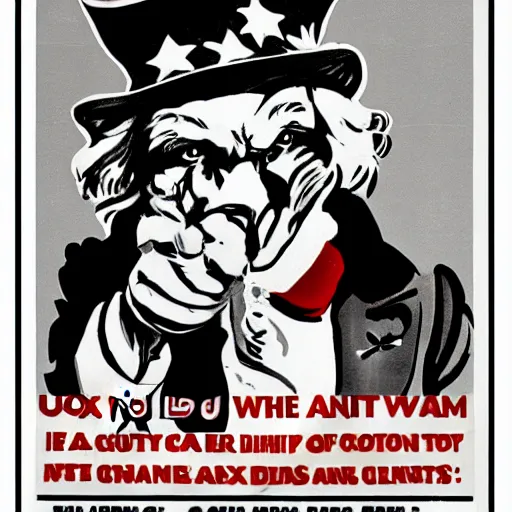 Prompt: fox animal dressed as uncle sam propaganda poster