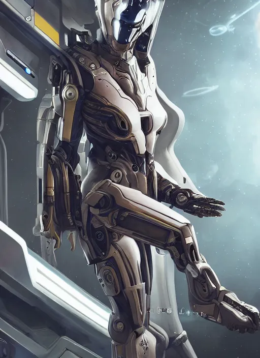 Image similar to photo of a cyborg girl on a space ship, warframe armor, scifi, professionally color graded, interesting angle, sharp focus, 8 k high definition, insanely detailed, intricate, innocent, art by stanley lau and artgerm