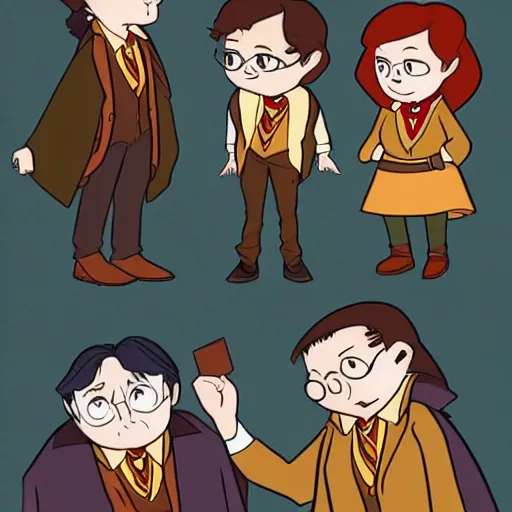 Image similar to Harry Potter, Ron and Hermiona in a DuckTales style