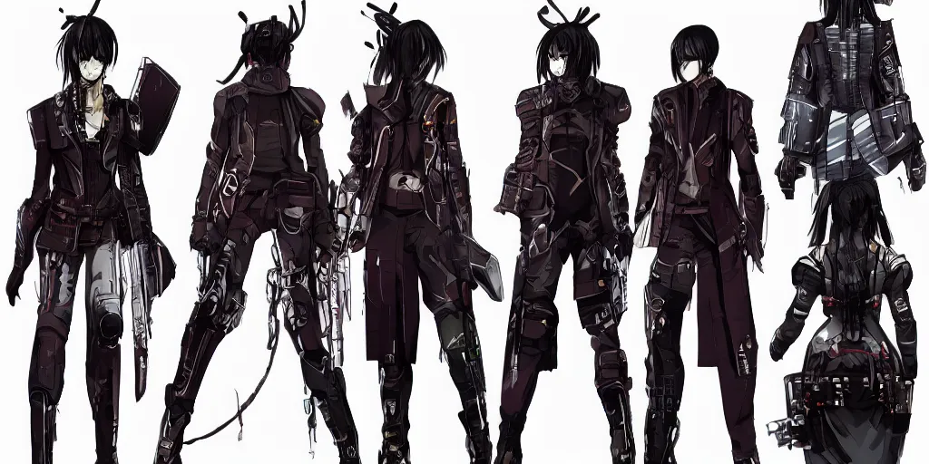Prompt: fashion, cyberpunk, anime, game, characters reference sheet, high quality, ultra detailed , samurai, full body H 576