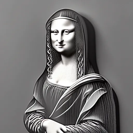 Image similar to silver met wire sculpture of the mona lisa, realistic, detailed wire sculpture