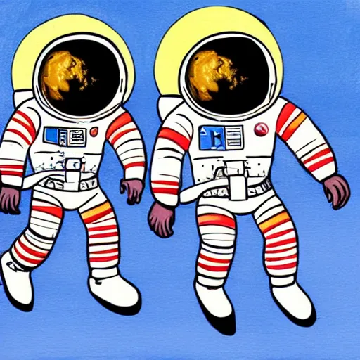 Prompt: painting of astronauts walking on the moon with the earth in the background, in the style of howard finster