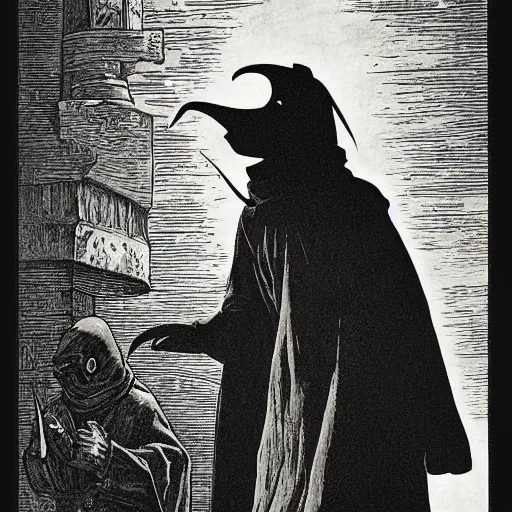 Image similar to plague doctor by franklin booth