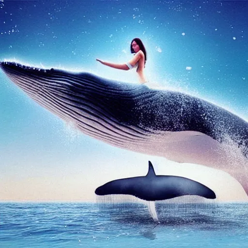 Prompt: photomanipulation of a huge whale that has tiny fairy wings