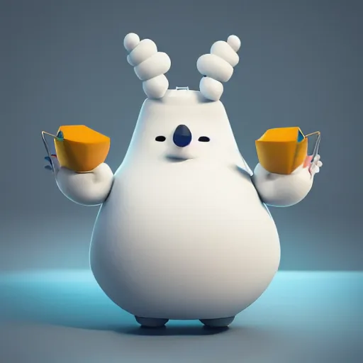 Image similar to a big head Moomin, two tiny horns, 3D art, Finnish green, Baymax style, sweetness, technology, futurism, kawaii, Marina Dieul, Monchhich, Kristina Shablina, 8K