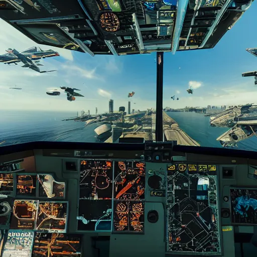 Image similar to microsoft flight simulator for cyberpunk 2077.