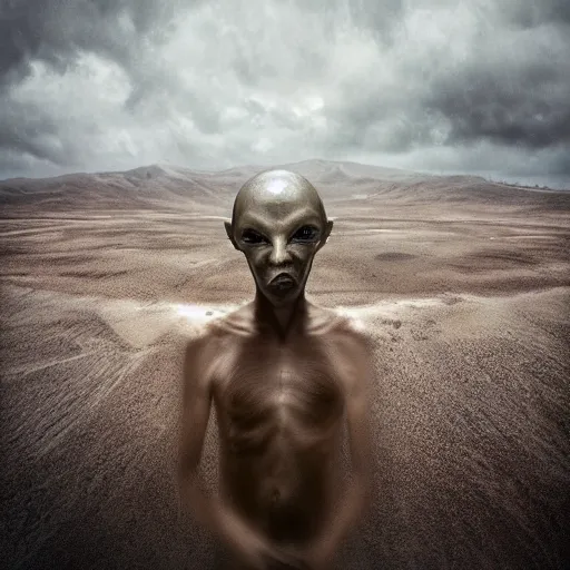 Image similar to an amazing award winning portrait photo of an alien on an unknown planet