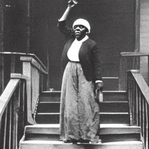 Image similar to Historical photograph of Harriet Tubman doing the Joker dance down a set of stairs