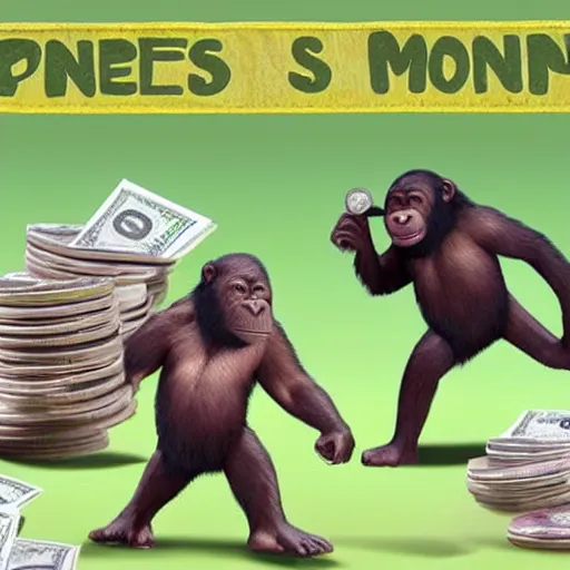 Prompt: apes throwing money