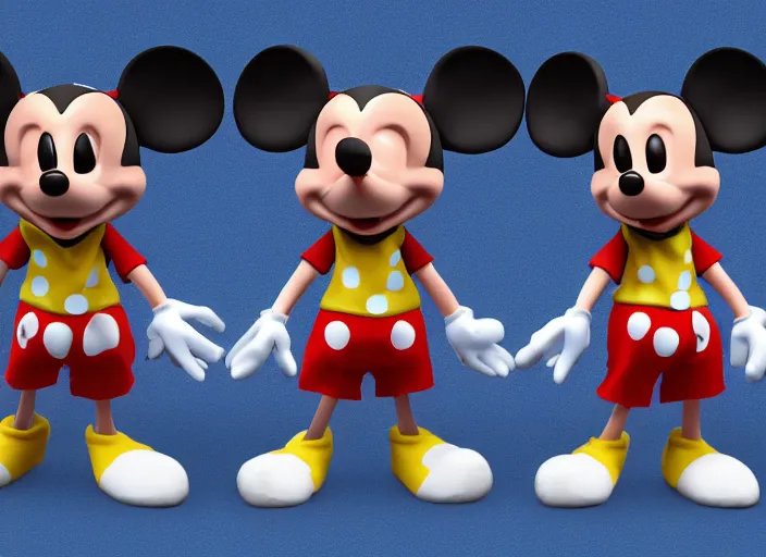 Image similar to mickie mouse in side and front view, unreal engine 5