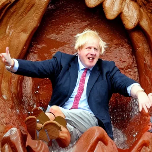 Image similar to Boris Johnson having the time of his life sitting alone riding splash mountain , Photographed by the ride