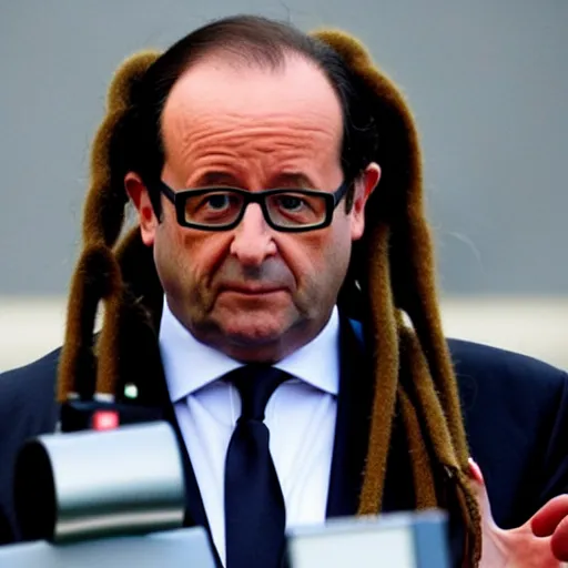 Image similar to François Hollande with dreadlocks, lots of dreadlocks on the head, short dreadlocks