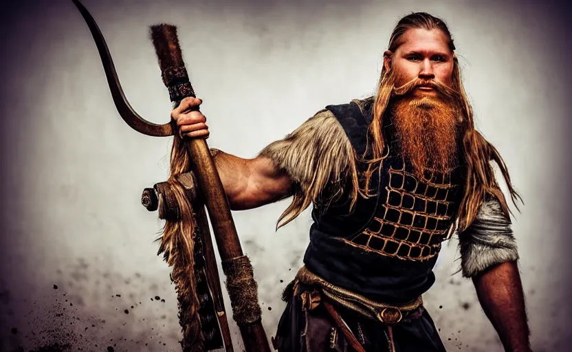 Image similar to old vintage full body photo of ancient viking warrior with full beard on the complex complex steam punk antigravity engine during viking event, extreme sports photography ,super high speed photography, dynamic photography,symmetrical face, clean face, muscular body, high speed,dirt and grawel in air, lens flares, dust partiles in the air, dramatic lighting, intricate, highly detailed, centered, smooth, sharp focus, sports photography, old photo, black and white, sepia, cinematic lighting, cinematic angle, national geographic