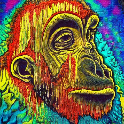 Image similar to stoned ape theory, psilocybin mushrooms, abstract, evolution