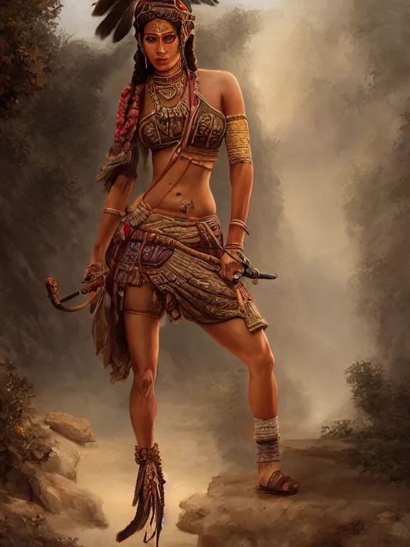 Prompt: indians jones standing in front of an ancient temple, digital painting, extremely detailed, 4 k, intricate, brush strokes, mark arian, artgerm, bastien lecouffe - deharme