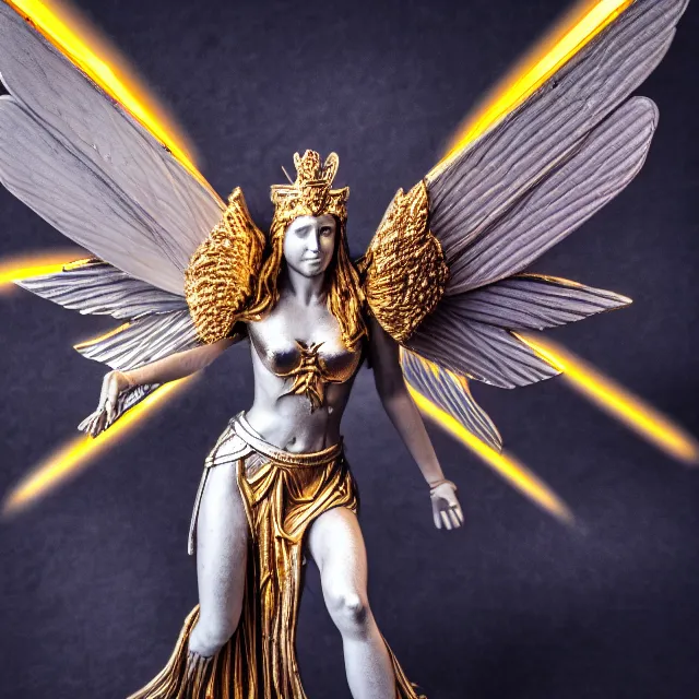 Image similar to photo of a winged valkyrie queen with light powers, highly detailed, 4 k, hdr, smooth, sharp focus, high resolution, award - winning photo