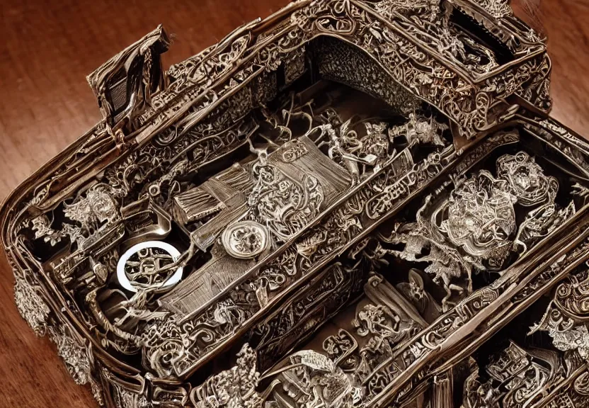 Image similar to Intricately Detailed, Haunted, Japanese Music Box, ELS, Extreme Long Shot, Digital Photography