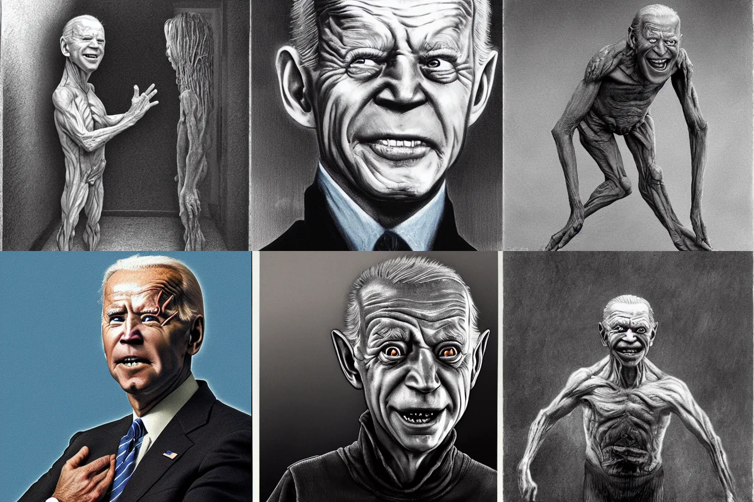 Prompt: Joe Biden as Gollum in the style of Zdislaw Beksinski