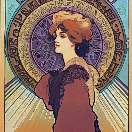 Image similar to feminine portrait of benjamin netanyahu in pride parade, by alphonse mucha